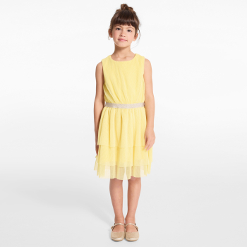 فستان أصفر مزين بالترتر بدون أكمام للفتيات